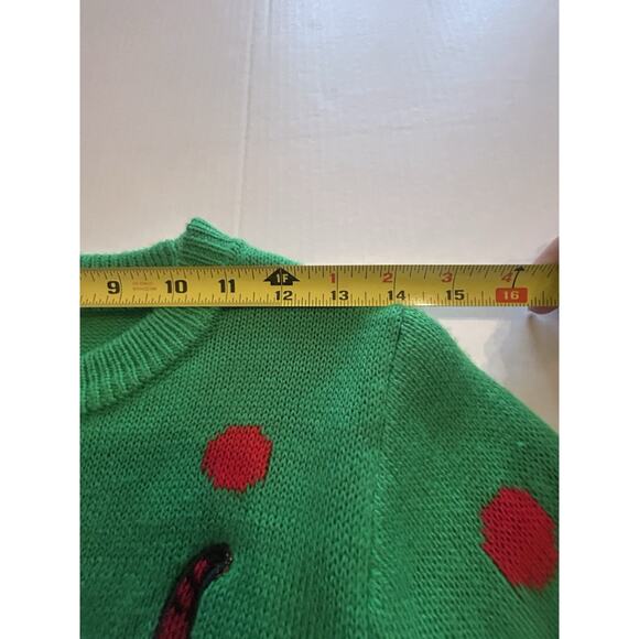 Gnomes Green Polka Dot Size Small Christmas Sweater Poof New York Sequin Accent - Picture 9 of 11